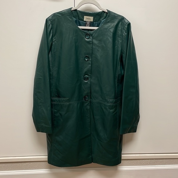 Neimann Marcus Basic Women’s Long Leather Coat, Pine Green Size XL - Picture 2 of 15